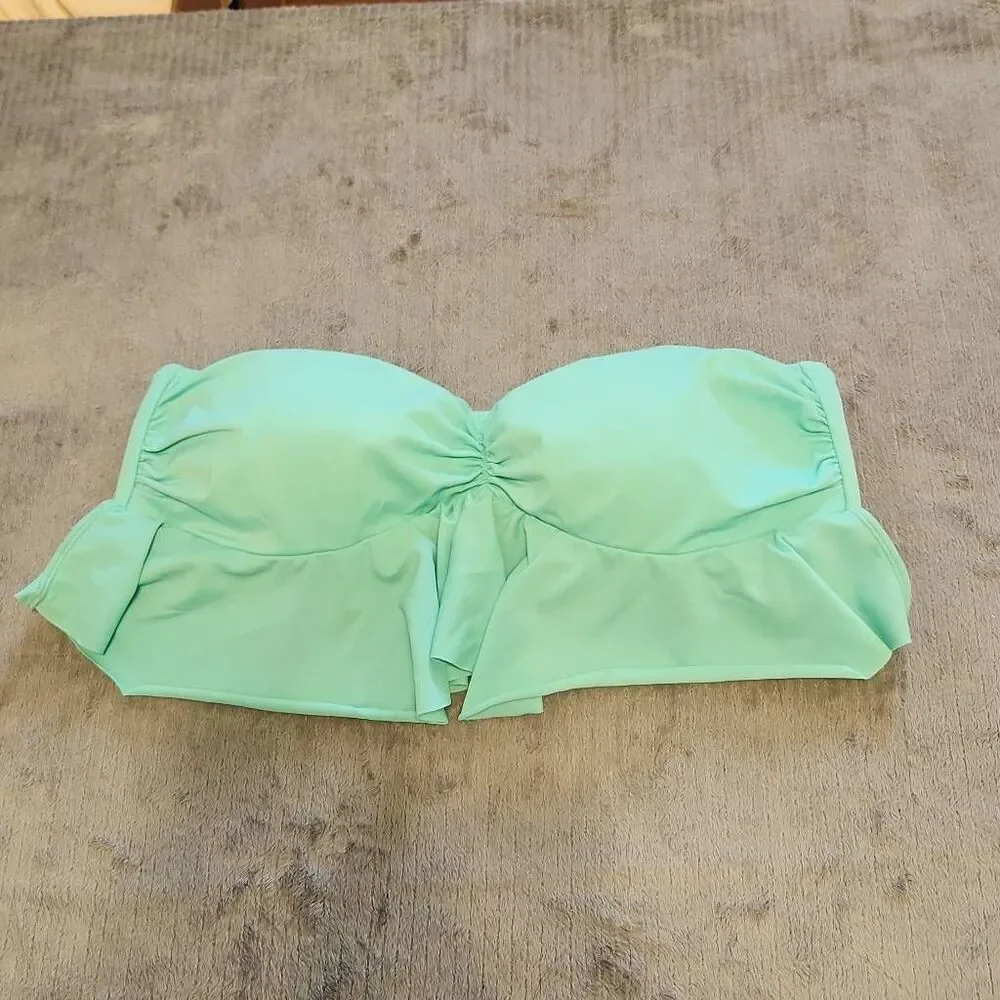 Victoria's Secret Swim L Strapless Flounce Bandeau Bikini Top Mint Green